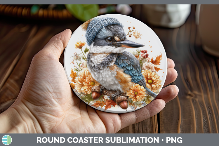 Kingfisher Round Coaster Birds Knit Hat Sublimation Coaster