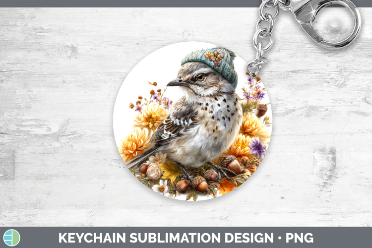 Mockingbird Keychain Birds Knit Hat Sublimation Keyring Desi