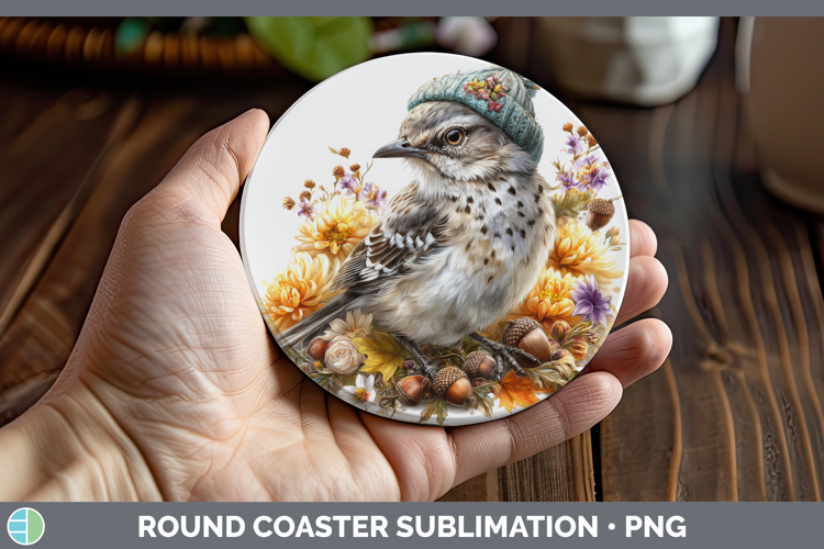 Mockingbird Round Coaster Birds Knit Hat Sublimation Coaster
