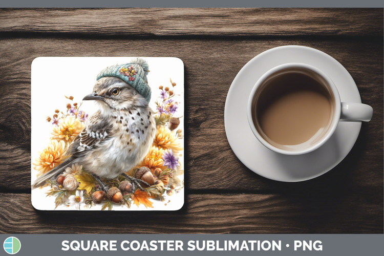 Mockingbird Square Coaster Birds Knit Hat Sublimation Coaste