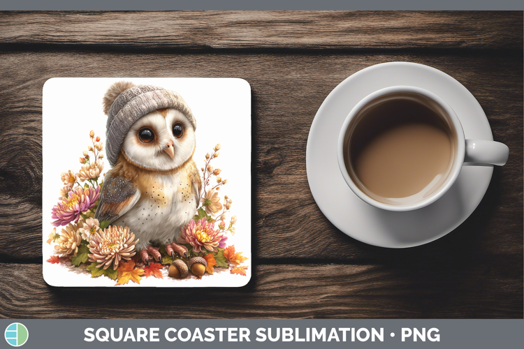 Owl Square Coaster Birds Knit Hat Sublimation Coaster Design
