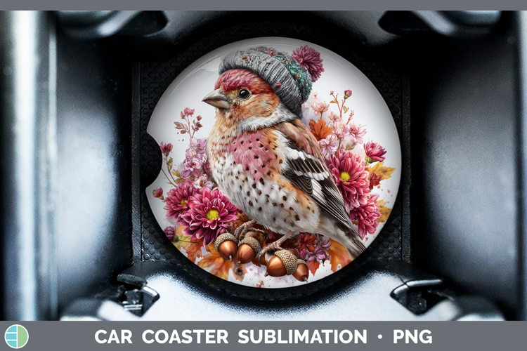 Pine Grosbeak Car Coaster Birds Knit Hat Sublimation Design