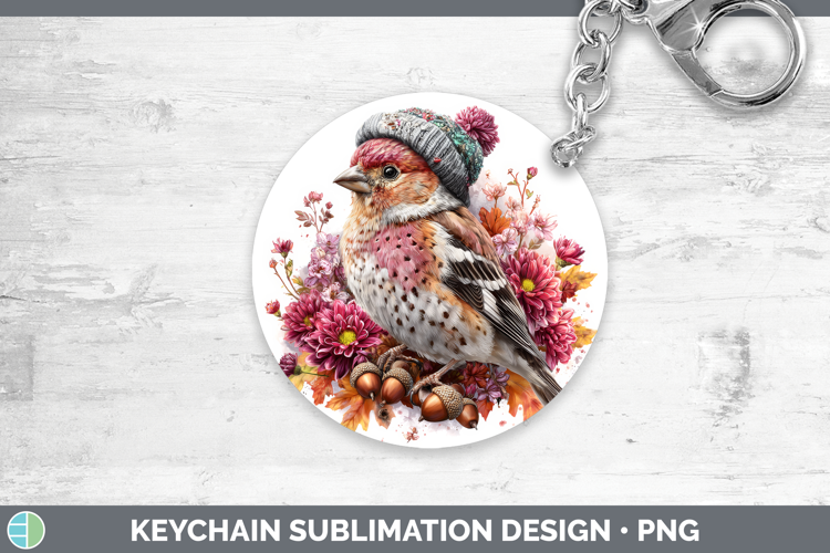 Pine Grosbeak Keychain Birds Knit Hat Sublimation Keyring De