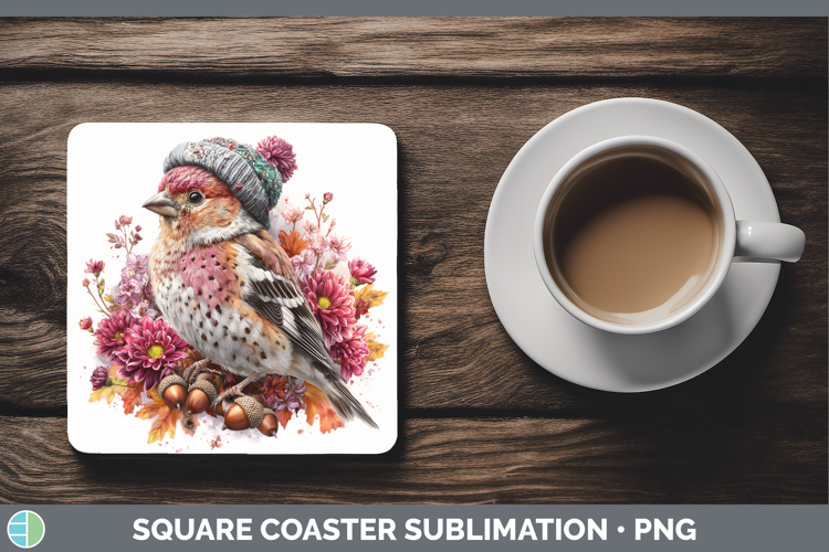 Pine Grosbeak Square Coaster Birds Knit Hat Sublimation Coas