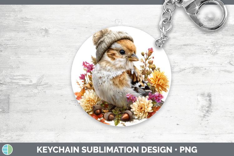 Snow Bunting Keychain Birds Knit Hat Sublimation Keyring Des