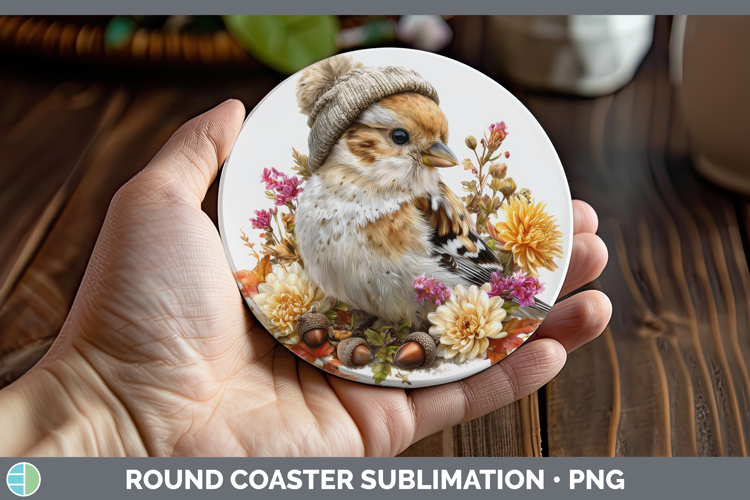 Snow Bunting Round Coaster Birds Knit Hat Sublimation Coaste