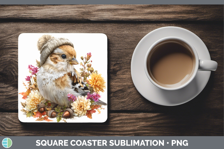 Snow Bunting Square Coaster Birds Knit Hat Sublimation Coast
