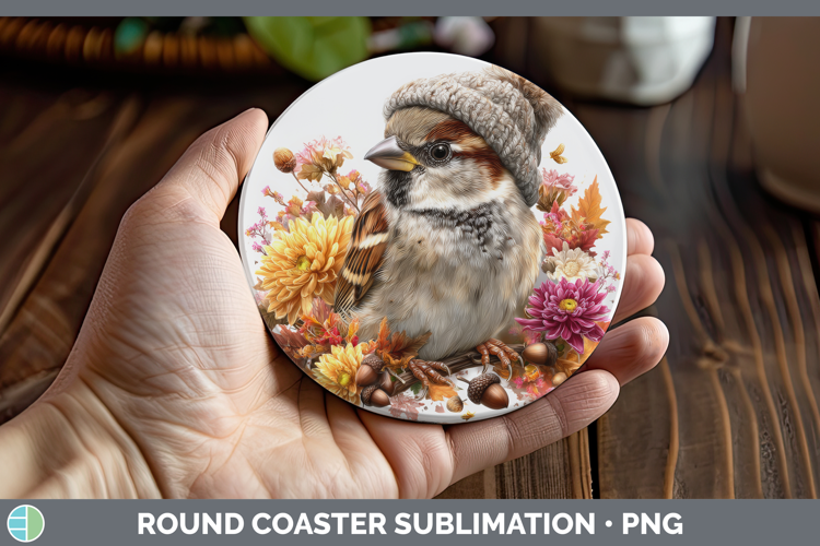 Sparrow Round Coaster Birds Knit Hat Sublimation Coaster Des