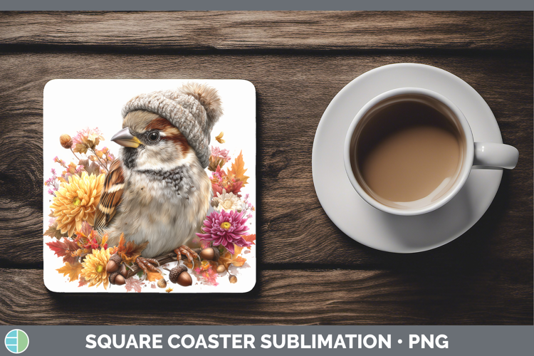Sparrow Square Coaster Birds Knit Hat Sublimation Coaster De