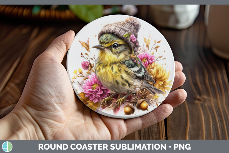 Warbler Round Coaster Birds Knit Hat Sublimation Coaster Des