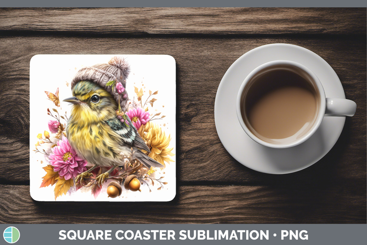 Warbler Square Coaster Birds Knit Hat Sublimation Coaster De