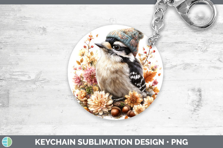 Woodpecker Keychain Birds Knit Hat Sublimation Keyring Desig