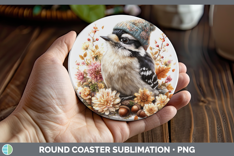 Woodpecker Round Coaster Birds Knit Hat Sublimation Coaster
