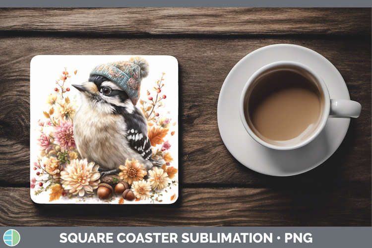 Woodpecker Square Coaster Birds Knit Hat Sublimation Coaster