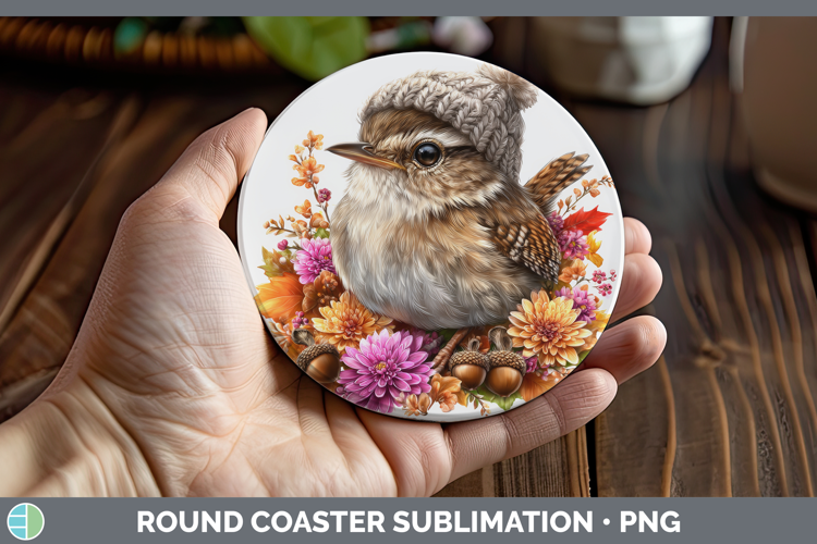 Wren Round Coaster Birds Knit Hat Sublimation Coaster Design