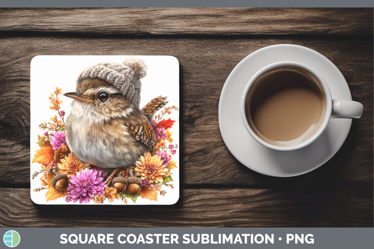 Wren Square Coaster Birds Knit Hat Sublimation Coaster Desig