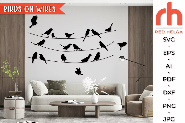 Birds on Wires SVG, Flock of Sparrows Cut File, Wall Decor