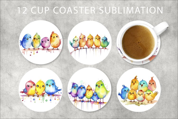 Birds Watercolor Round Coaster Bundle