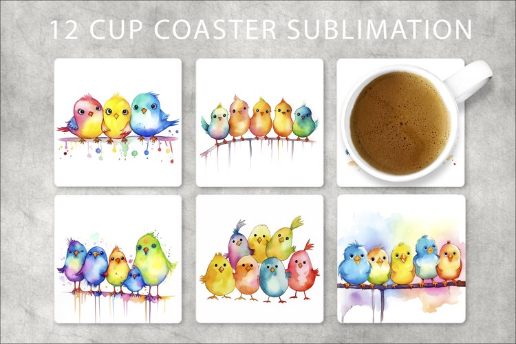 Birds Watercolor Square Coaster Bundle