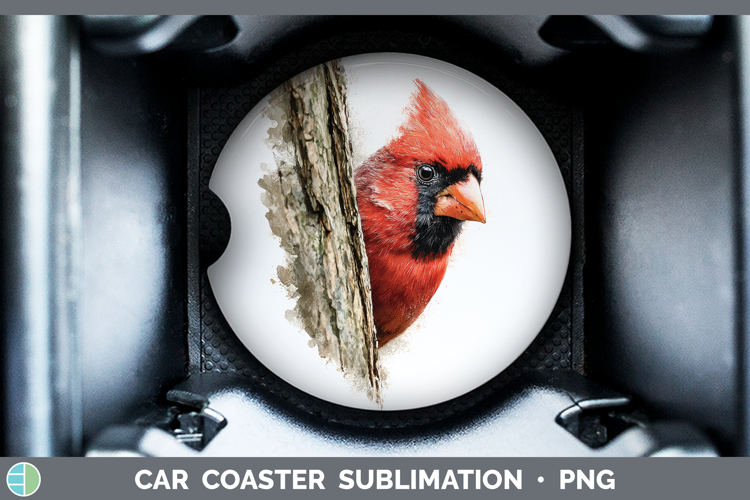 Cardinal Birds Tree Peek Car Coaster Sublimation Design