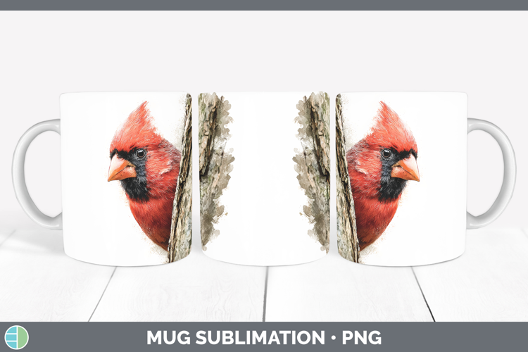 Cardinal Birds Tree Peek Mug Wrap Sublimation Design