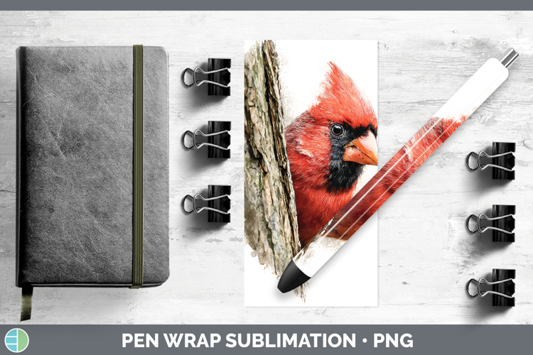Cardinal Birds Tree Peek Pen Wrap Sublimation Design