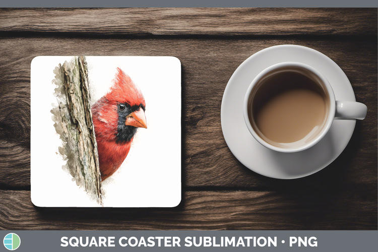 Cardinal Birds Tree Peek Square Coaster Sublimation Design