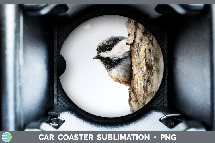 Chickadee Birds Tree Peek Car Coaster Sublimation Design
