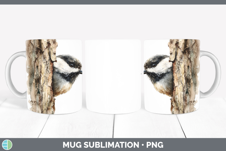 Chickadee Birds Tree Peek Mug Wrap Sublimation Design