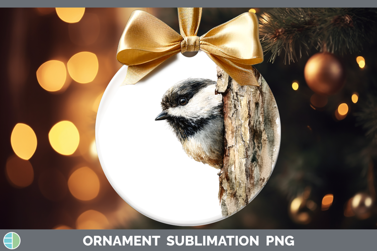 Chickadee Birds Tree Peek Ornament Sublimation Design