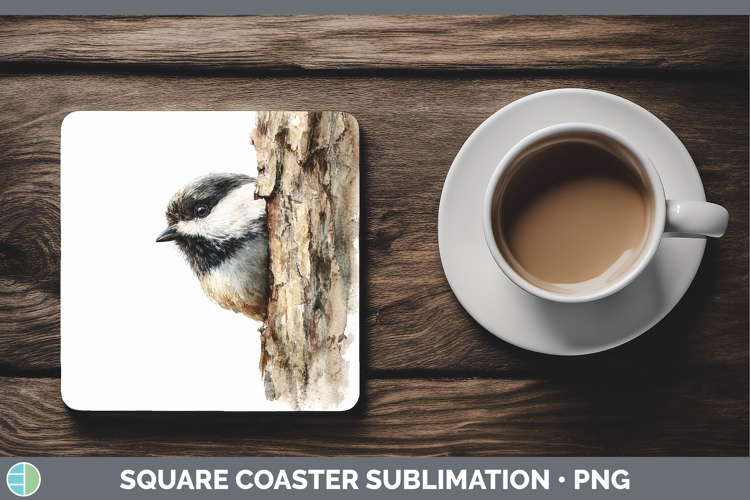 Chickadee Birds Tree Peek Square Coaster Sublimation Design