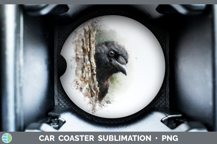 Crow Birds Tree Peek Car Coaster Sublimation Design