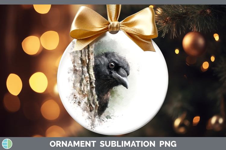 Crow Birds Tree Peek Ornament Sublimation Design