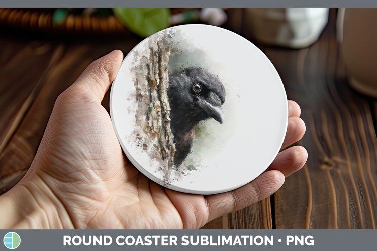 Crow Birds Tree Peek Round Coaster Sublimation Design