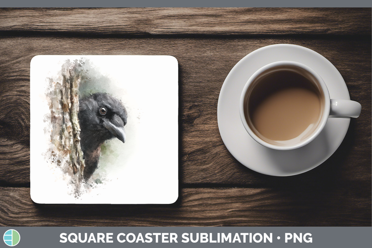Crow Birds Tree Peek Square Coaster Sublimation Design