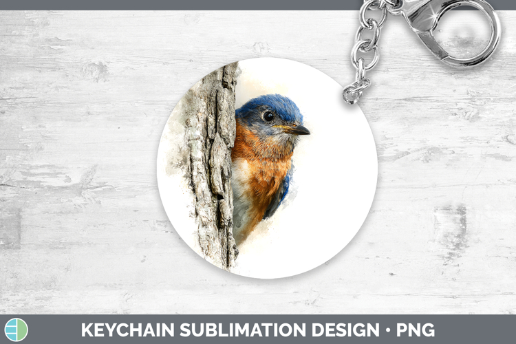 Eastern Bluebird Birds Tree Peek Keychain Sublimation Design