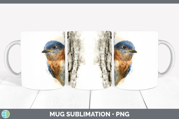 Eastern Bluebird Birds Tree Peek Mug Wrap Sublimation Design
