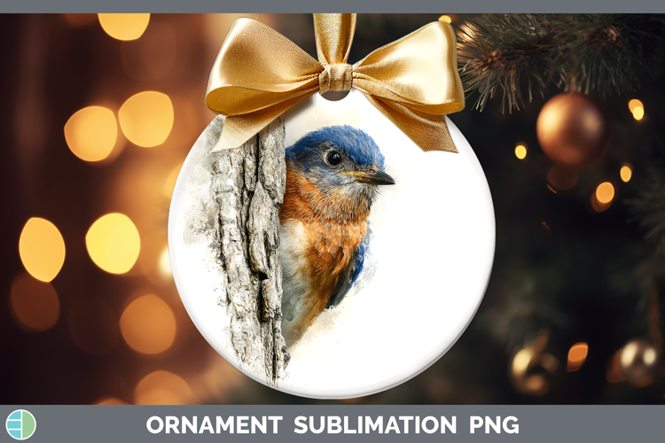 Eastern Bluebird Birds Tree Peek Ornament Sublimation Design