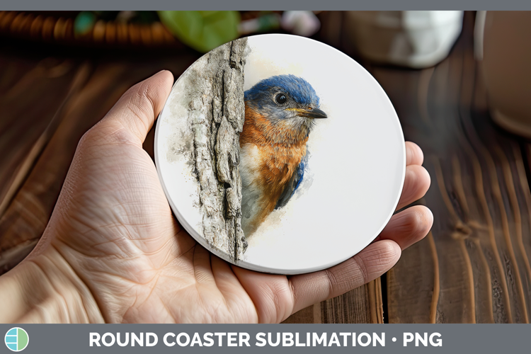 Eastern Bluebird Birds Tree Peek Round Coaster Sublimation D
