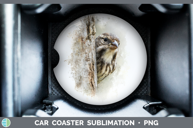 Finch Birds Tree Peek Car Coaster Sublimation Design