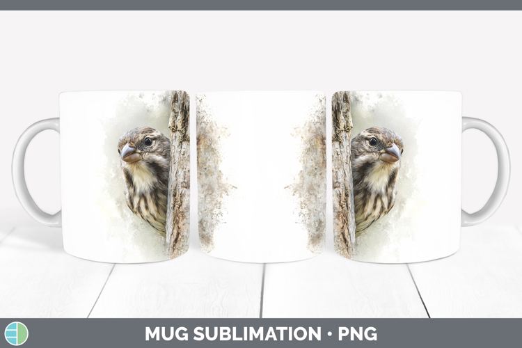 Finch Birds Tree Peek Mug Wrap Sublimation Design