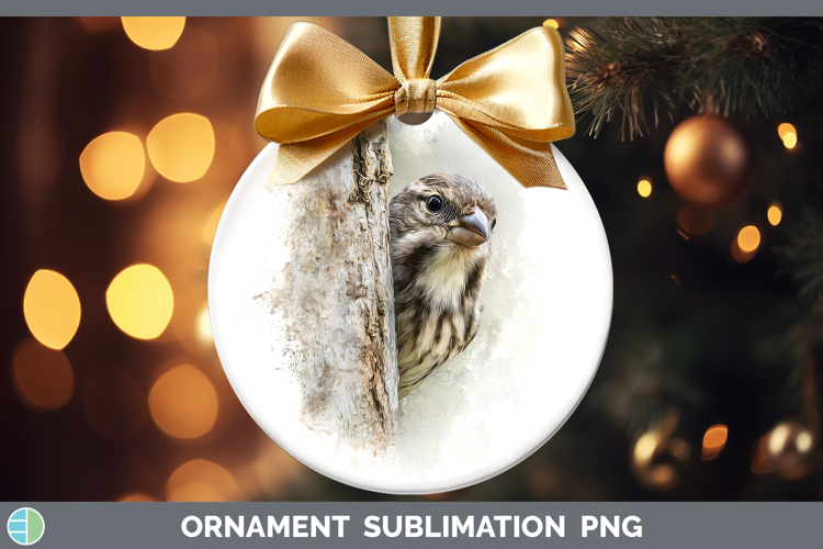 Finch Birds Tree Peek Ornament Sublimation Design