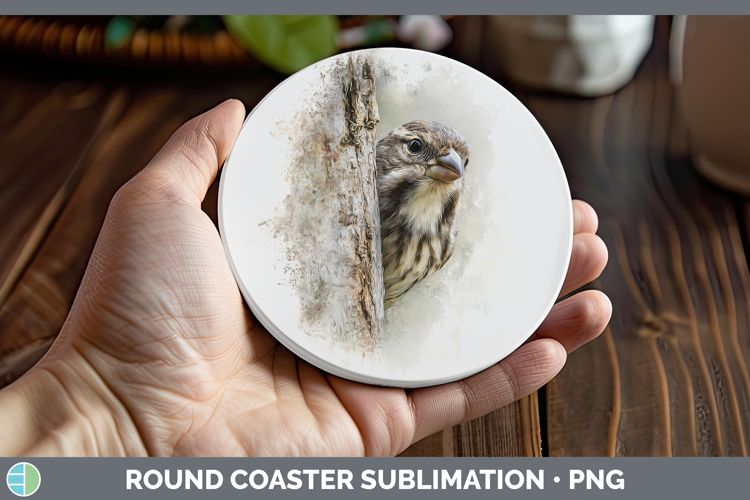 Finch Birds Tree Peek Round Coaster Sublimation Design