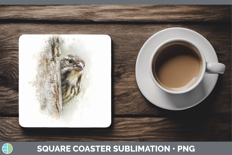 Finch Birds Tree Peek Square Coaster Sublimation Design
