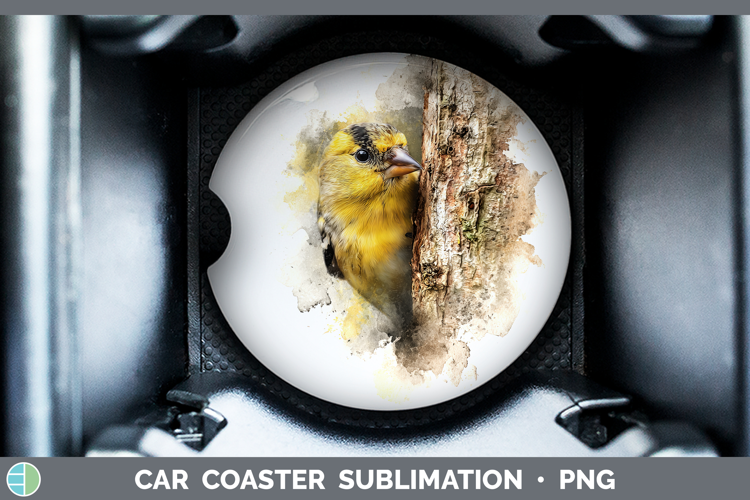 Goldfinch Birds Tree Peek Car Coaster Sublimation Design