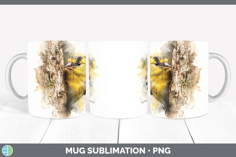 Goldfinch Birds Tree Peek Mug Wrap Sublimation Design