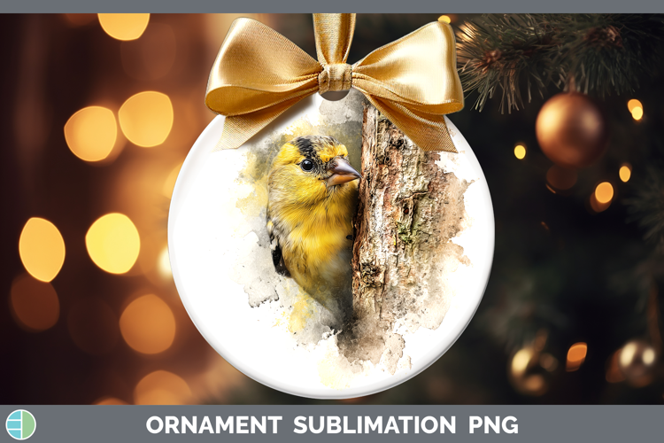 Goldfinch Birds Tree Peek Ornament Sublimation Design