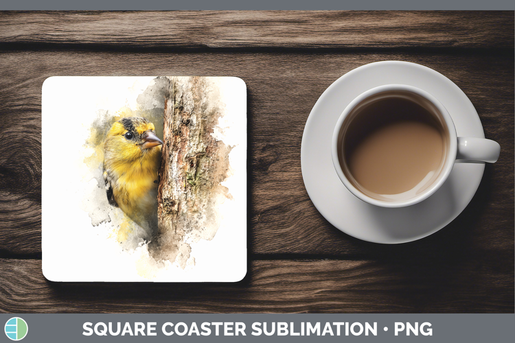 Goldfinch Birds Tree Peek Square Coaster Sublimation Design