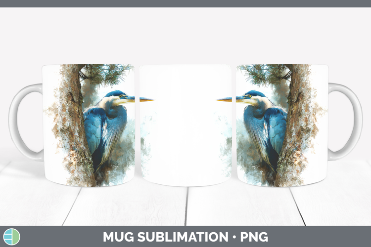 Great Blue Heron Birds Tree Peek Mug Wrap Sublimation Design