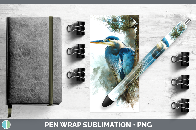 Great Blue Heron Birds Tree Peek Pen Wrap Sublimation Design